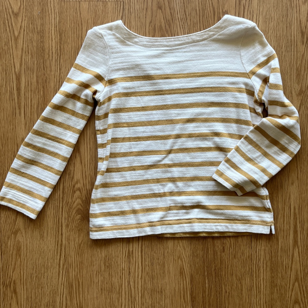 Ann Taylor Loft 100% Cotton Gold Ivory 3/4 Sleeve Knit Top - SP